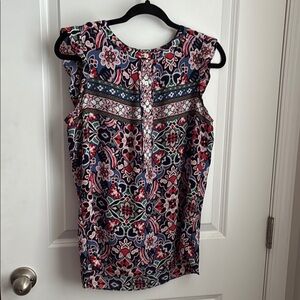 LOFT Black and Pink Embellished Bib Collar Blouse